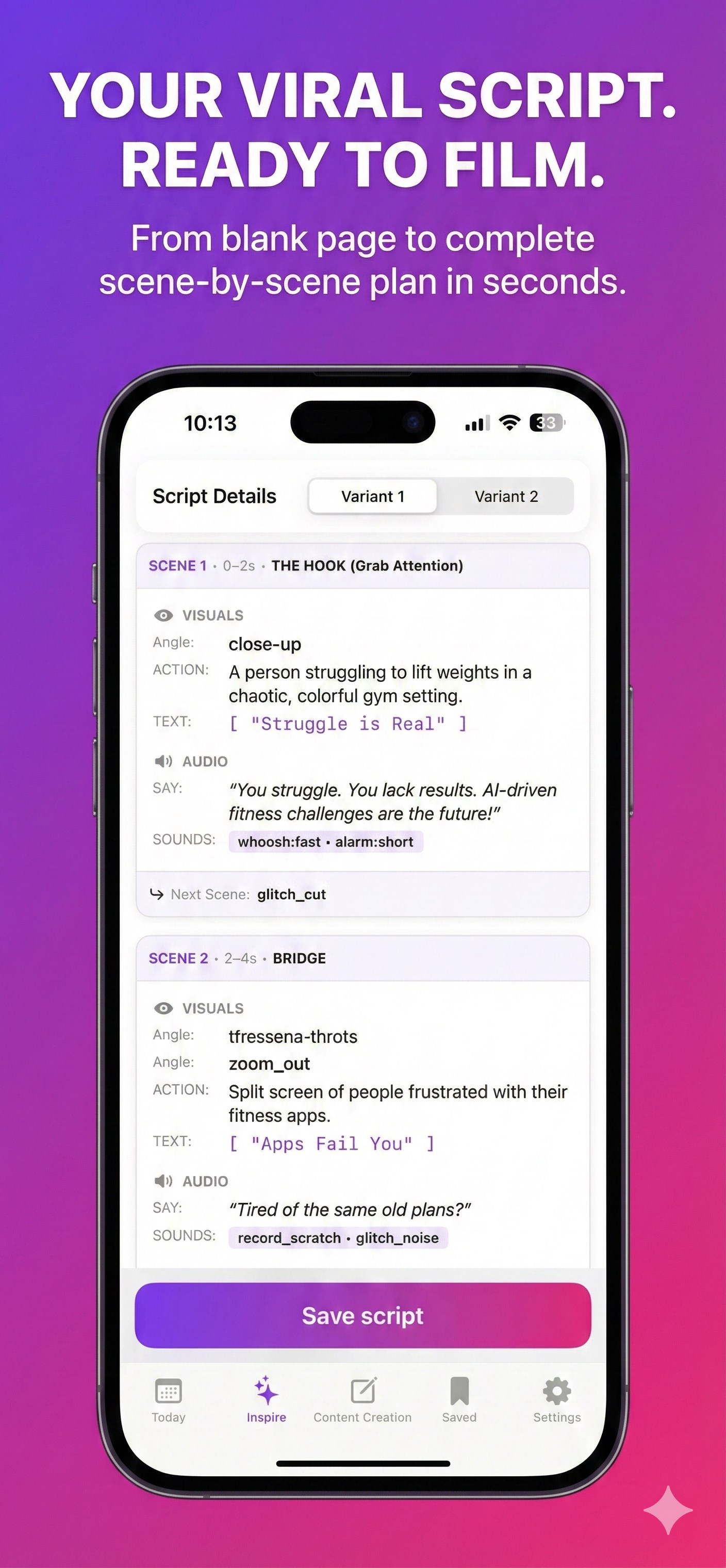 Script Engine feature - Shot lists, camera angles, and visual cues